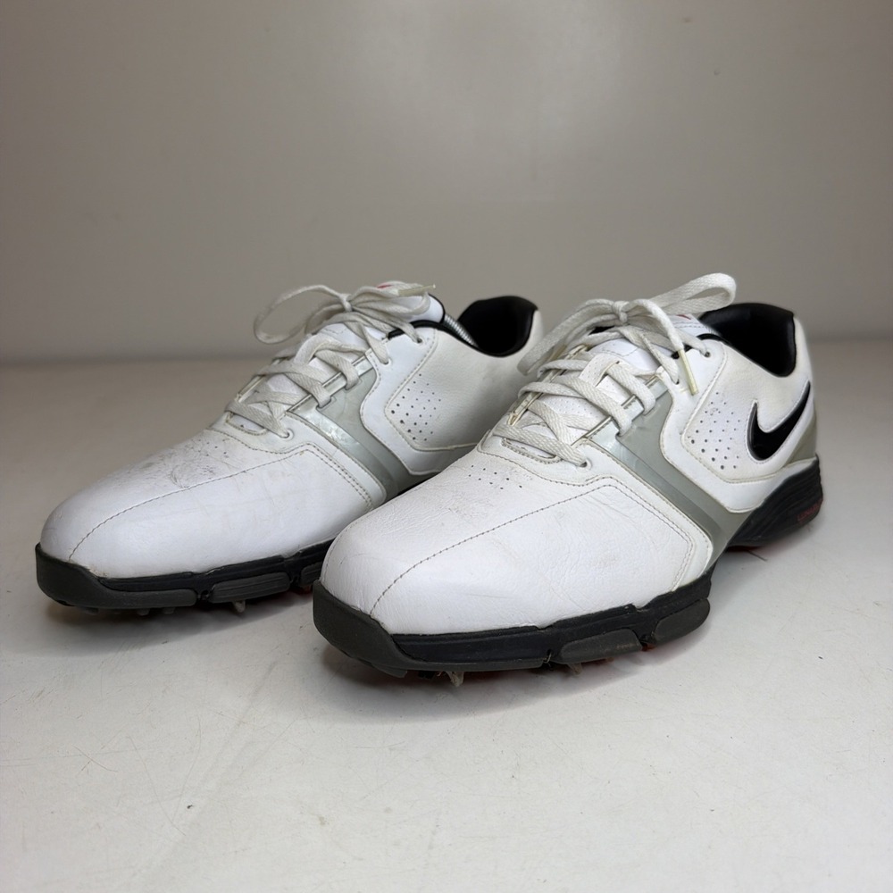 Nike Lunarlon Leather Golf Shoes Sneakers White Silver 551456-100 Mens Size 11